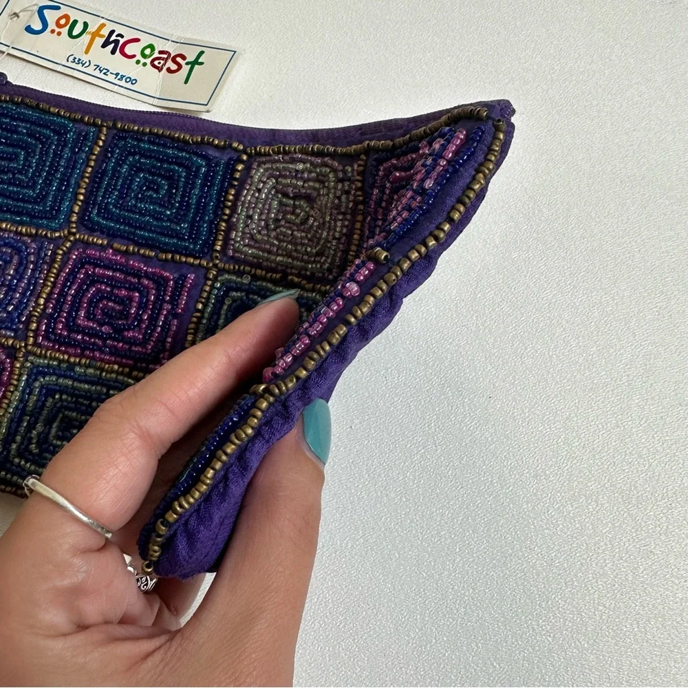 South Coast Handmade Boho Beaded Zippered Flat Pouch Bag Case FLAW